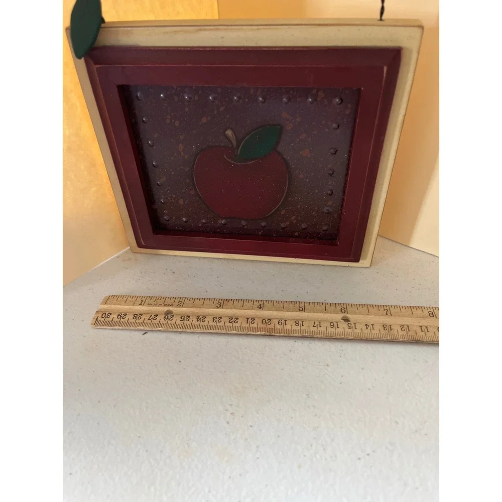 Rustic Primitive Apple Wall Decor Punched Tin Metal Wood Farmhouse Art 6x6